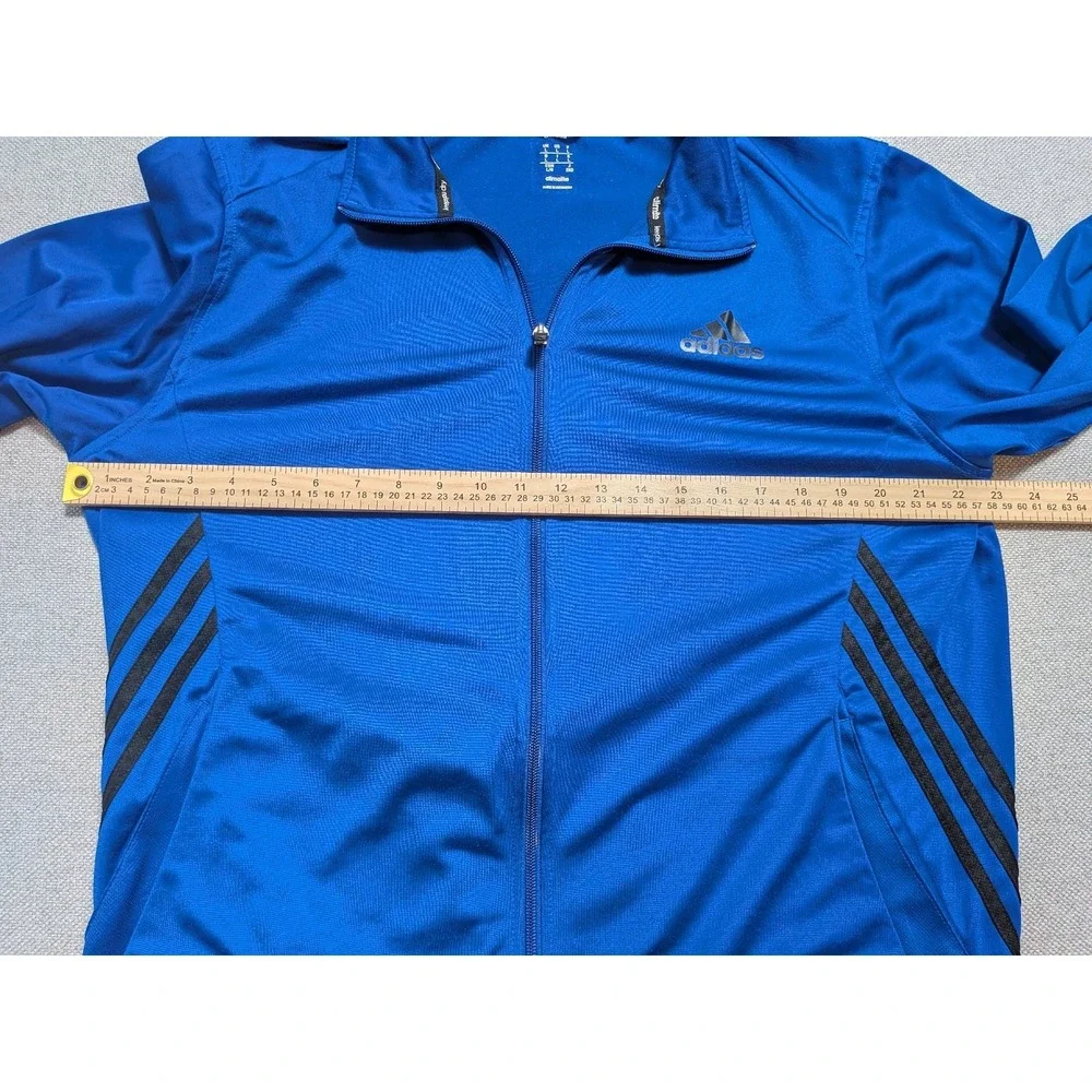 Adidas Climalite Track Jacket Mens L Royal Blue Black 3-Stripe Full Zip Gym